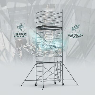 سعر جيد برج سقالة ألومنيوم مزدوج العرض 1.35 متر، منصة شديدة التحمل 450 كجم، نظام وصول إنشائي صناعي معتمد من CE الانترنت